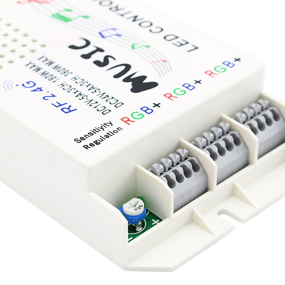 DC12/24V 3A4CH Max 144W, LED Music rhythm Black or White Controller Sound Recognition for bar or cars, IR Remote control RGB Strips or Modules DC12/24V 3A4CH Max 144W, LED Music rhythm Black or White Controller Sound Recognition for bar or cars, IR Remote control RGB Strips or Modules